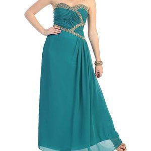Teal & Gold Rhinestone-Embellished Convertible Dress Size 6 Prom Wedding Elegant